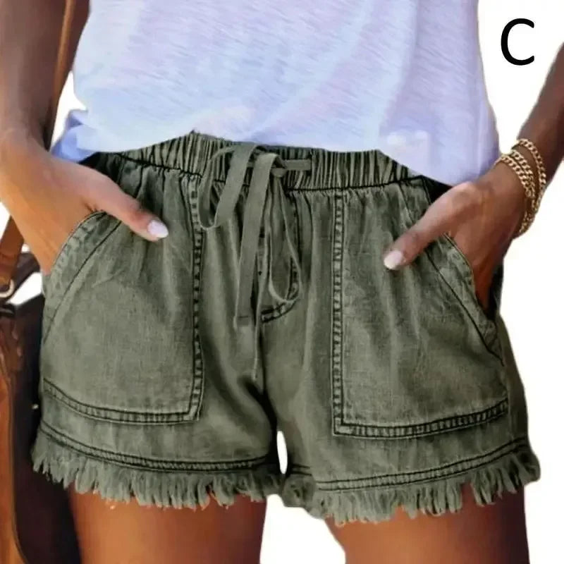 2023 New High Waist Elastic Waist Casual High Waist Slim Shorts Jeans Summer Women'S Loose Straight Shorts Women Clothing